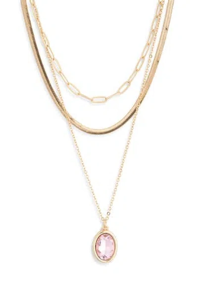 Nordstrom Rack Oval Crystal Pendant Triple Row Necklace In Multi