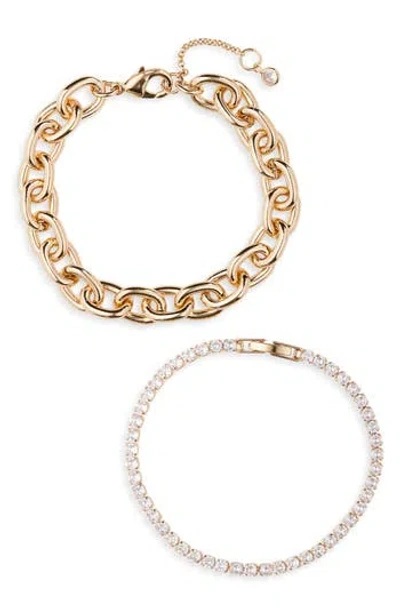 Nordstrom Rack Oval Link & Cz Tennis Bracelet Set In Gold