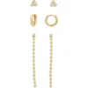 Nordstrom Rack Pack Of 3 Assorted Earrings In Clear- Gold