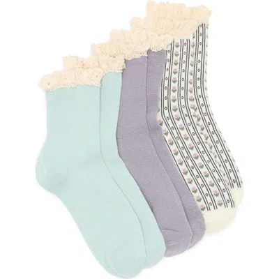 Nordstrom Rack Pack Of 3 Ruffle Trim Crew Socks In Ivory Floral Multi