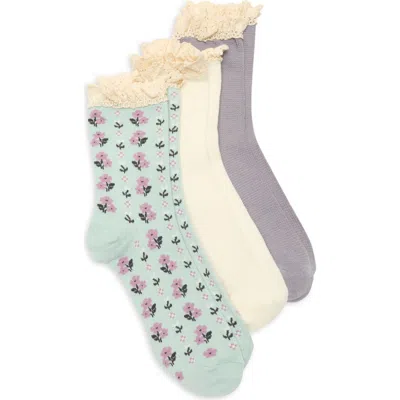 Nordstrom Rack Pack Of 3 Ruffle Trim Crew Socks In Multi