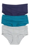 Nordstrom Rack Assorted 3-pack Textured Briefs In Grey Heather -teal Multi