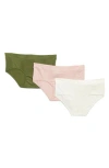 Nordstrom Rack Pack Of 3 Textured Hipster Briefs In Pink Puff -olive Multi