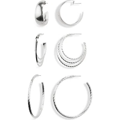 Nordstrom Rack Pack Of 3 Textured Hoop Earrings In Metallic