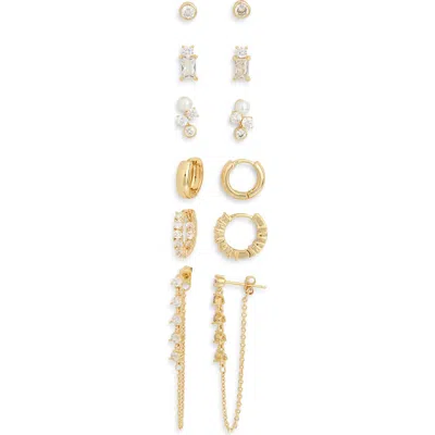 Nordstrom Rack Pack Of 6 Huggie & Stud Earrings In Gold