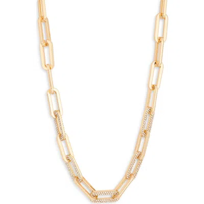 Nordstrom Rack Pavé Crystal Paper Clip Chain Necklace In Gold