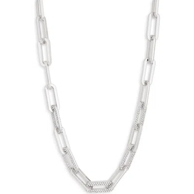 Nordstrom Rack Pavé Crystal Paper Clip Chain Necklace In Silver