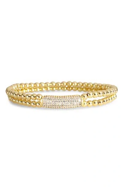 Nordstrom Rack Pavé Cubic Zirconia Beaded Stretch Bracelet In Gold