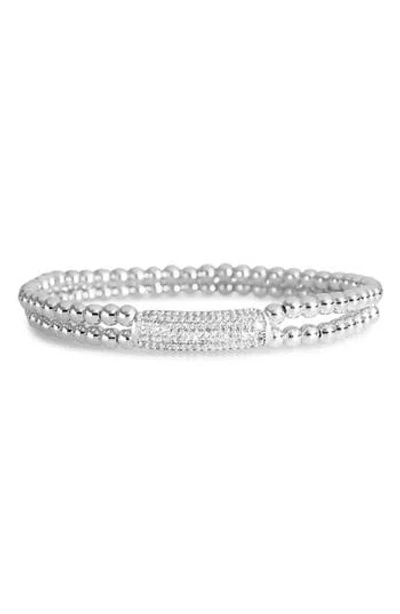 Nordstrom Rack Pavé Cubic Zirconia Beaded Stretch Bracelet In Metallic