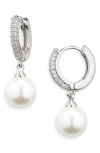 Nordstrom Rack Pavé Cubic Zirconia Faux Pearl Drop Huggie Hoop Earrings In Metallic