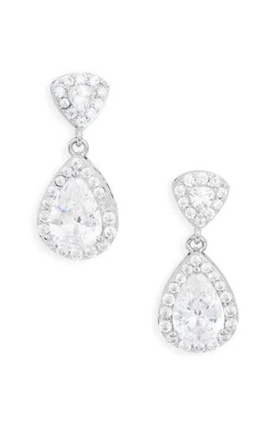 Nordstrom Rack Pavé Cubic Zirconia Halo Pear Drop Earrings In Silver