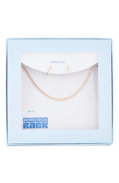 Nordstrom Rack Pavé Cubic Zirconia Huggie Earrings & Tennis Necklace Set In Clear- Gold