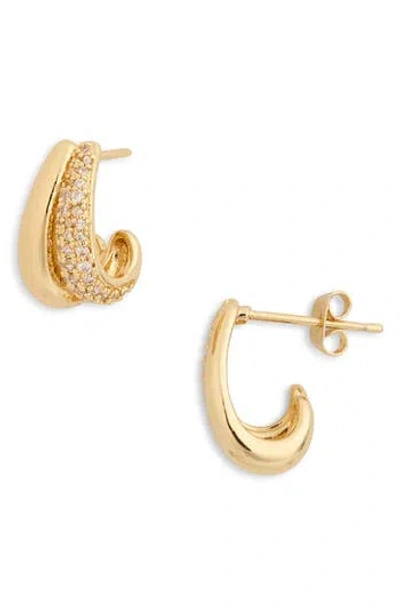 Nordstrom Rack Pavé Cubic Zirconia J Huggie Hoop Earrings In Gold