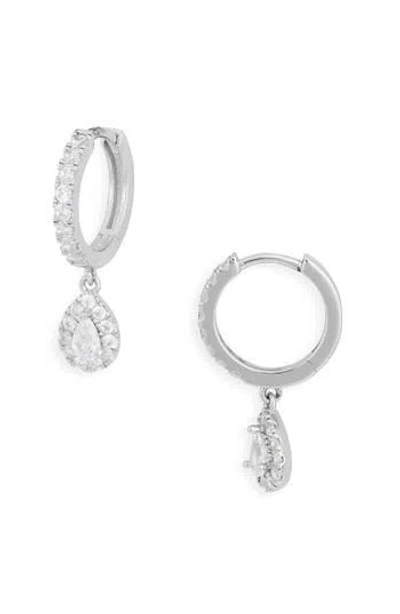 Nordstrom Rack Pavé Cz Pear Drop Huggie Hoop Earrings In Silver