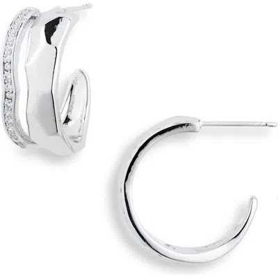 Nordstrom Rack Pavé Cz Wavy Hoop Earrings In Metallic