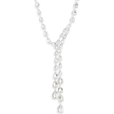Nordstrom Rack Pear Cut Cubic Zirconia Y-necklace In Silver
