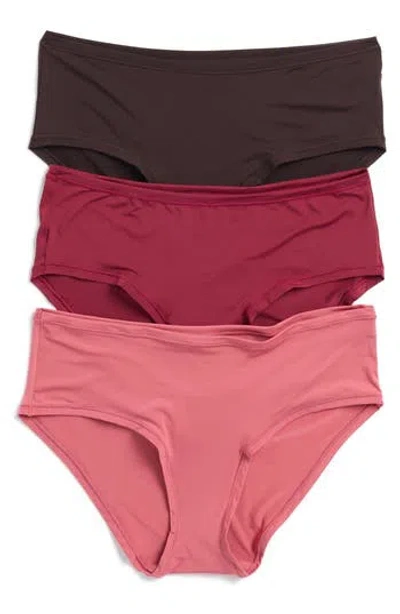 Nordstrom Rack Perfect Stretch 3-pack Hipster Briefs In Pink Mauve -brown Multi