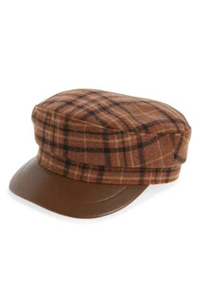 Nordstrom Rack Plaid Faux Leather Brim Cabbie Driving Cap In Brown