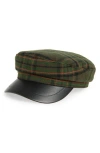 Nordstrom Rack Plaid Faux Leather Brim Cabbie Driving Cap In Green
