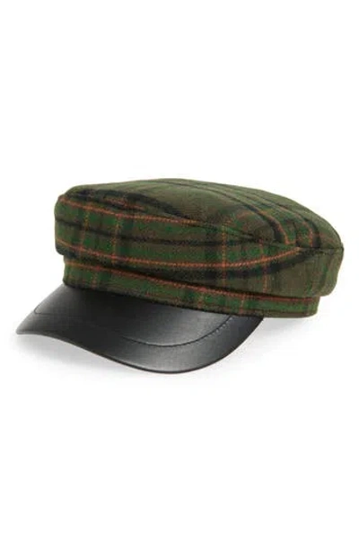 Nordstrom Rack Plaid Faux Leather Brim Cabbie Driving Cap In Green