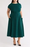 Nordstrom Rack Pleated Cap Sleeve Midi Dress In Green