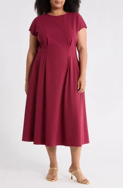 Nordstrom Rack Pleated Cap Sleeve Midi Dress In Burgundy Rhode