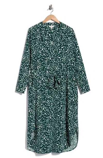 Nordstrom Rack Pleated Tie Waist Long Sleeve Dress In Green Ponderosa Animalia