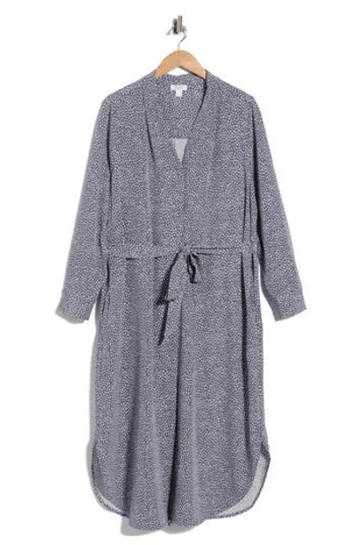 Nordstrom Rack Pleated Tie Waist Long Sleeve Dress In Grey Folkstone Brush Dot