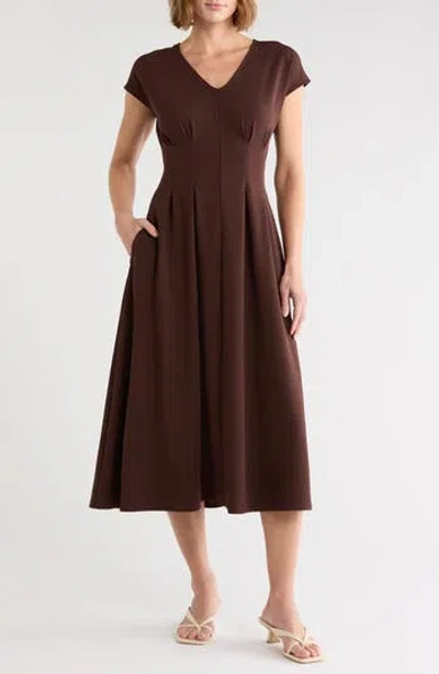 Nordstrom Rack Pleated Waist A-line Dress In Brown