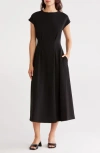 Nordstrom Rack Pleated Waist Knit A-line Dress In Black