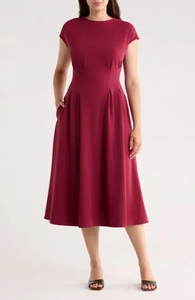 Nordstrom Rack Pleated Waist Knit A-line Dress In Burgundy Rhode