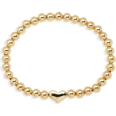 Nordstrom Rack Puffy Heart Charm Beaded Bracelet In Gold
