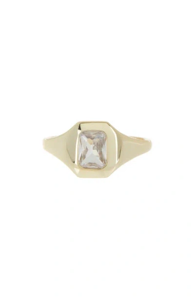 Nordstrom Rack Radiant Cubic Zirconia Signet Ring In Clear- Gold