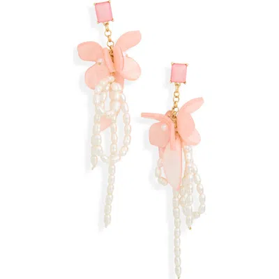 Nordstrom Rack Resin & Faux Pearl Cluster Drop Earrings In Pink