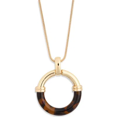Nordstrom Rack Resin & Metal Ring Pendant Necklace In Brown- Gold