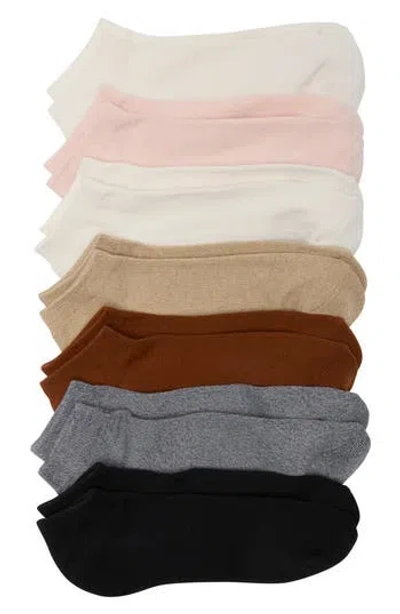 Nordstrom Rack Ribbed 7-pack Assorted Ankle Socks In Beige Smoke Multi