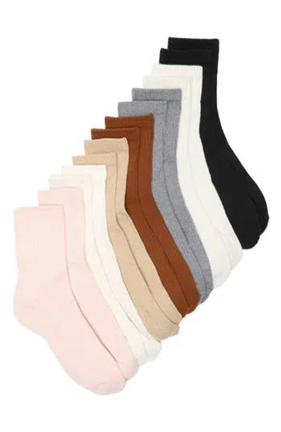 Nordstrom Rack Ribbed 7-pack Assorted Demi Crew Socks In Beige Smoke Multi