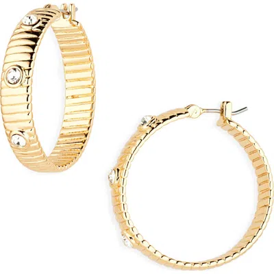 Nordstrom Rack Ribbed Cz Hoop Earrings In Gold