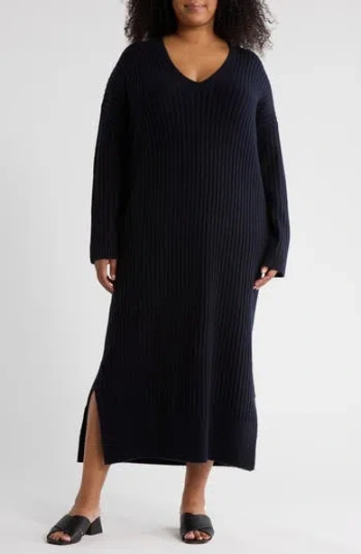 Nordstrom Rack Ribbed Long Sleeve Sweater Dress In Black