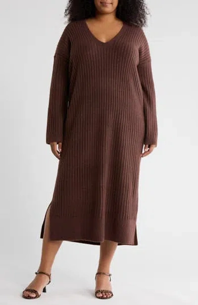 Nordstrom Rack Ribbed Long Sleeve Sweater Dress In Brown