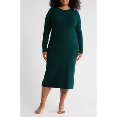 Nordstrom Rack Ribbed Long Sleeve Sweater Dress In Green