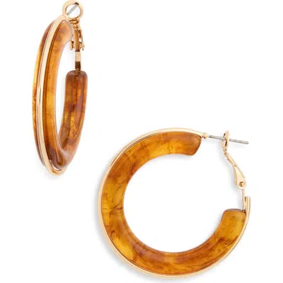 Nordstrom Rack Round Resin Hoop Earrings In Brown- Gold