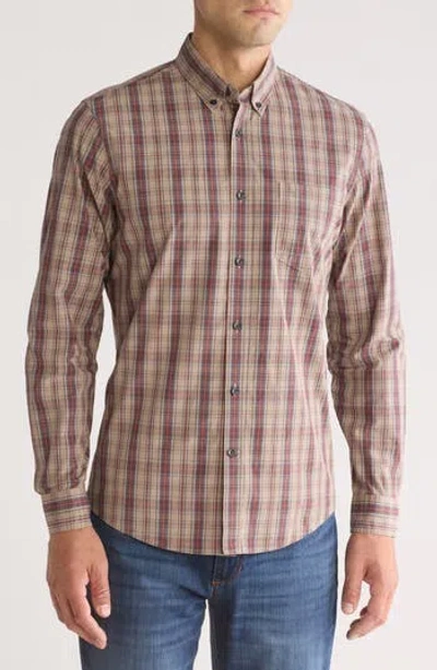 Nordstrom Rack Rowen Plaid Washed Cotton Poplin Button-down Shirt In Tan Burrow Rowen Plaid