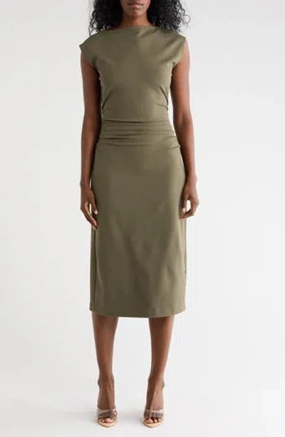 Nordstrom Rack Ruched High Neck Ponte Dress In Green