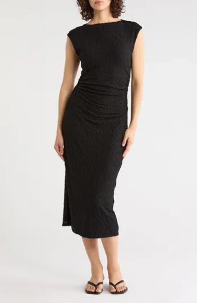 Nordstrom Rack Ruched Lace Midi Dress In Black