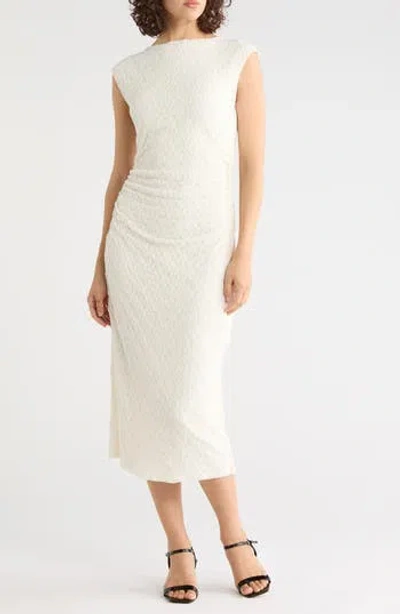 Nordstrom Rack Ruched Lace Midi Dress In Ivory Tofu