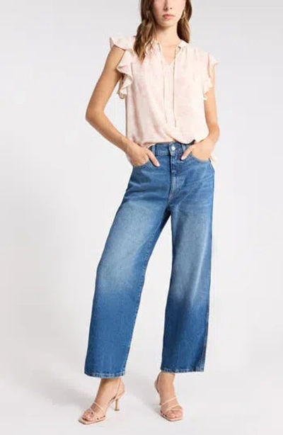 Nordstrom Rack Ruffle Sleeve Tie Neck Top In Blue