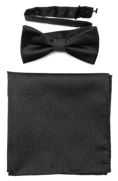 Nordstrom Rack Satin Bow Tie & Pocket Square Set In Black