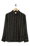 Nordstrom Rack Satin Long Sleeve Button-up Shirt In Black- Beige Dashed Stripe