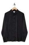 Nordstrom Rack Satin Long Sleeve Button-up Shirt In Black